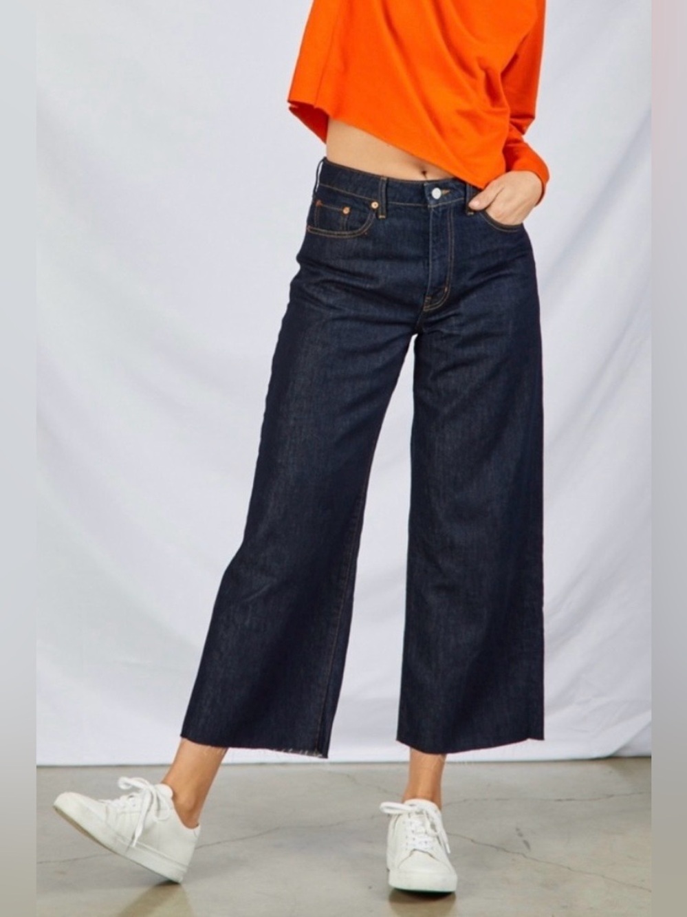 Etica Devon Crop Rinse Wide Leg High Waist Raw Hem Jean Size 28